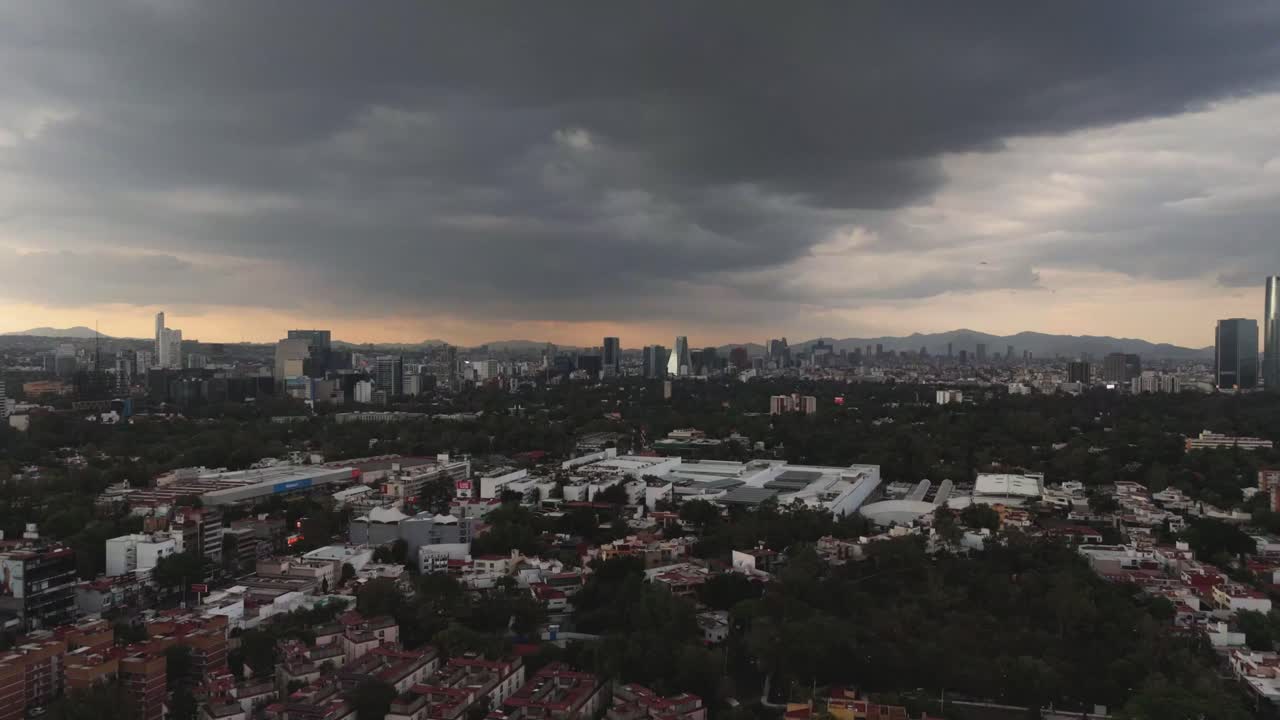 Afternoon storm clouds over southern Mexico City, filmed by drone