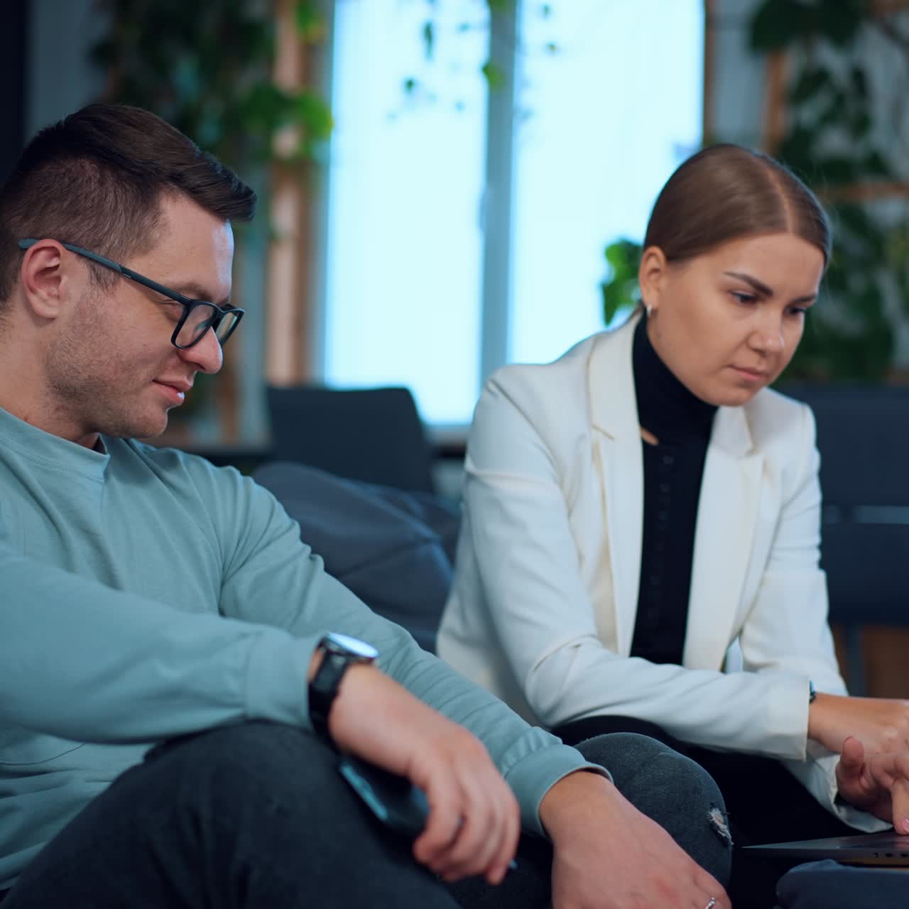 Concept of handsome managers in modern workplace. Modern business workers in teamwork