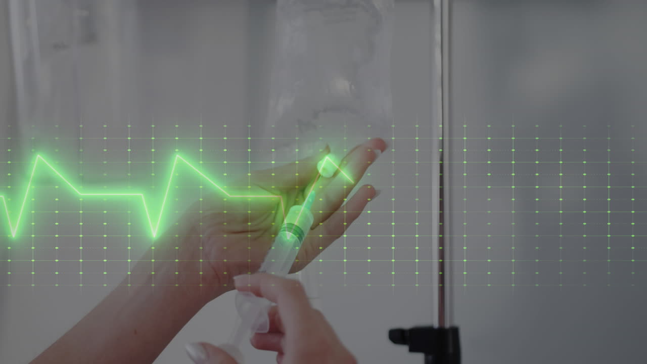 카디오그래프의 애니메이션 백인 간호사가 방울을 준비하고 있습니다.