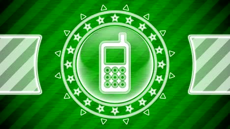 mobile icon in circle shape and green striped background. illustration.
