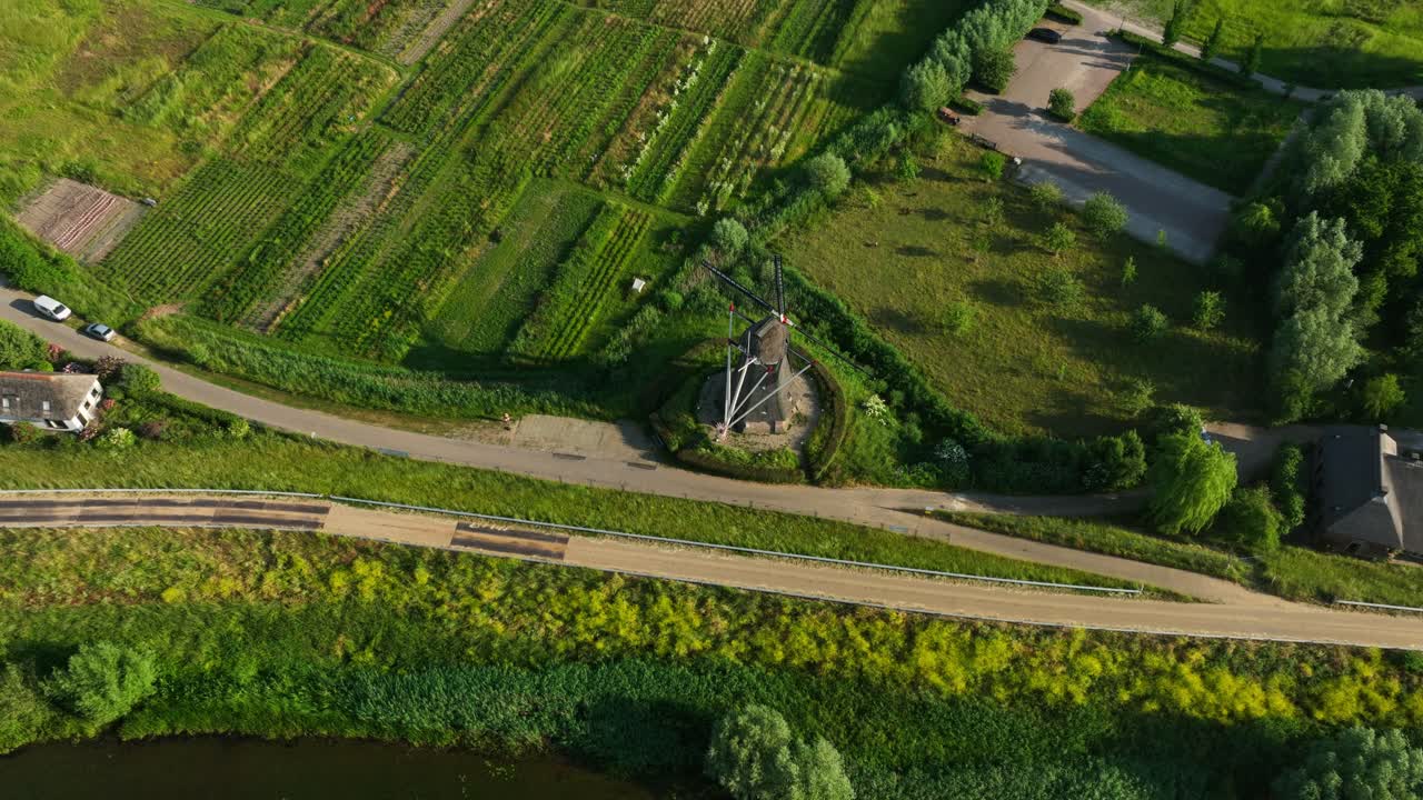 네덜란드 의 풍차 와 시골 풍경 의 공중 사진