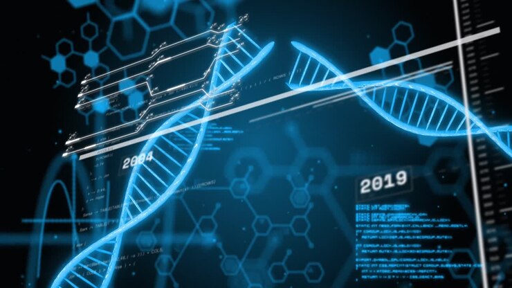 Animation of interface with medical data processing against blue background
