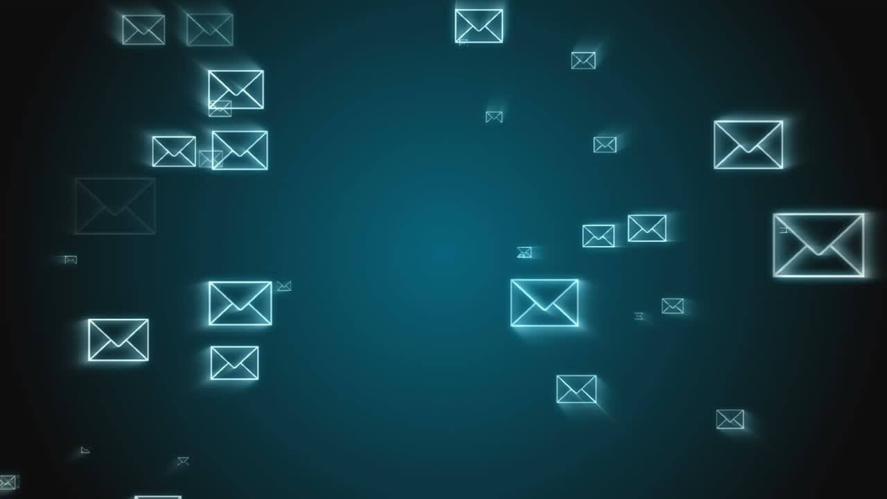 animación digital de sobres de correo electrónico flotando por todas partes