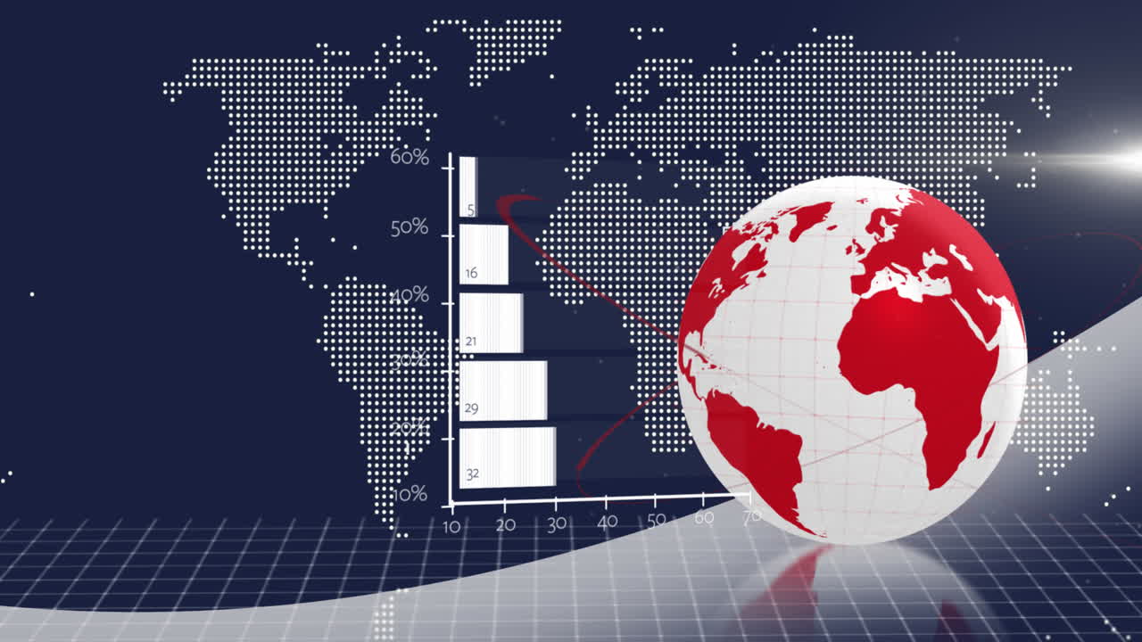 전 세계 및 세계 지도에 대한 금융 데이터 처리 애니메이션