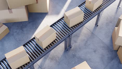 carton boxes on conveyor system 3d loop animation