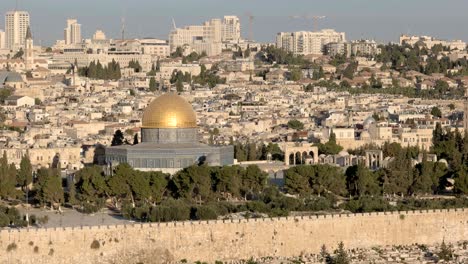 zoom in close up of dome of the rock from mt olives, jerusalem