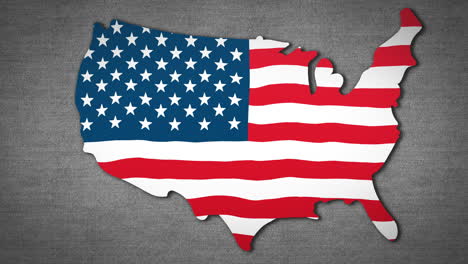 animation of an u.s. map with an u.s. flag waving on grey background