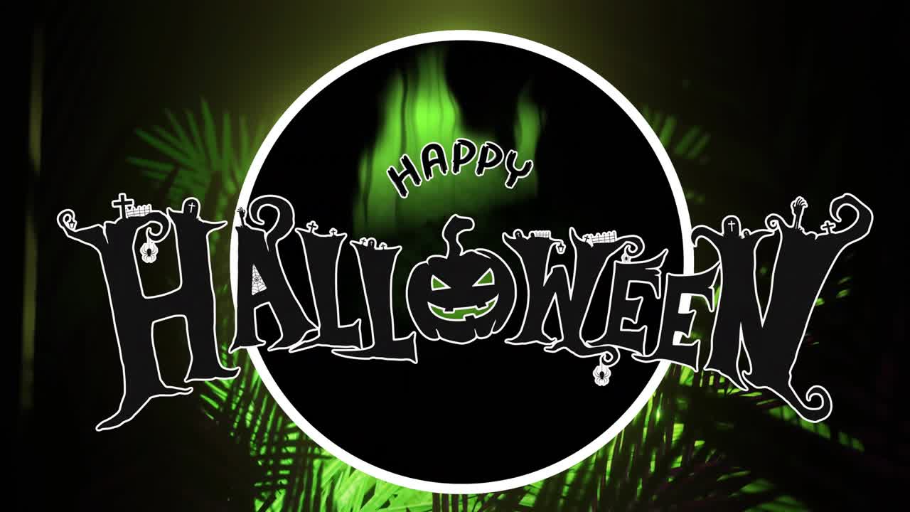 Mở đầu trên nền đen, logo Halloween lật, dòng CHÚC MỪNG mờ dần, hình lục giác hình thành, văn bản co lại để lộ ra
