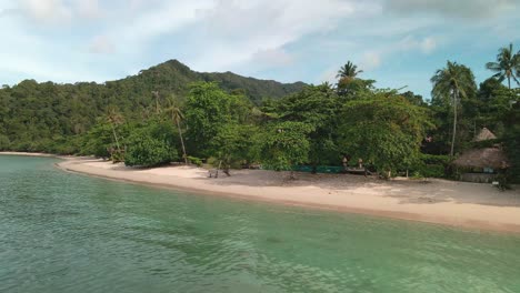 aerial-shot-of-Klong-Koi-Beach-in-Bang-Bao,-Koh-Chang,-tropical-Thai-beach