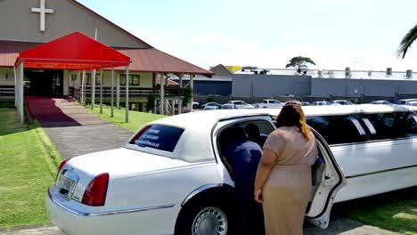 Shot-of-white-wedding-car-or-limo