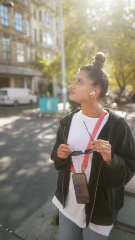 young woman in city street