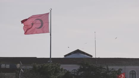turkish flag waving above a building