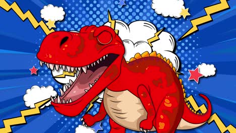 a red dinosaur in a comic explosion