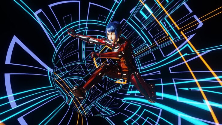VJ loop Sci Fi Animation of a girl's Flight in a tunnel.