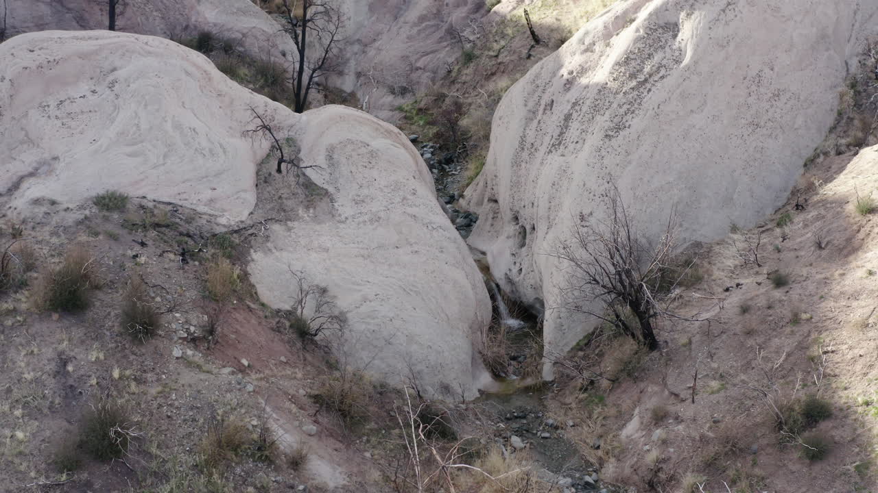 Stream flowing through a light-colored rock canyon