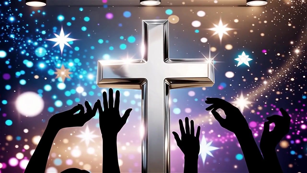Croce Cristiana Luce Celestiale Sfondo per il Culto.