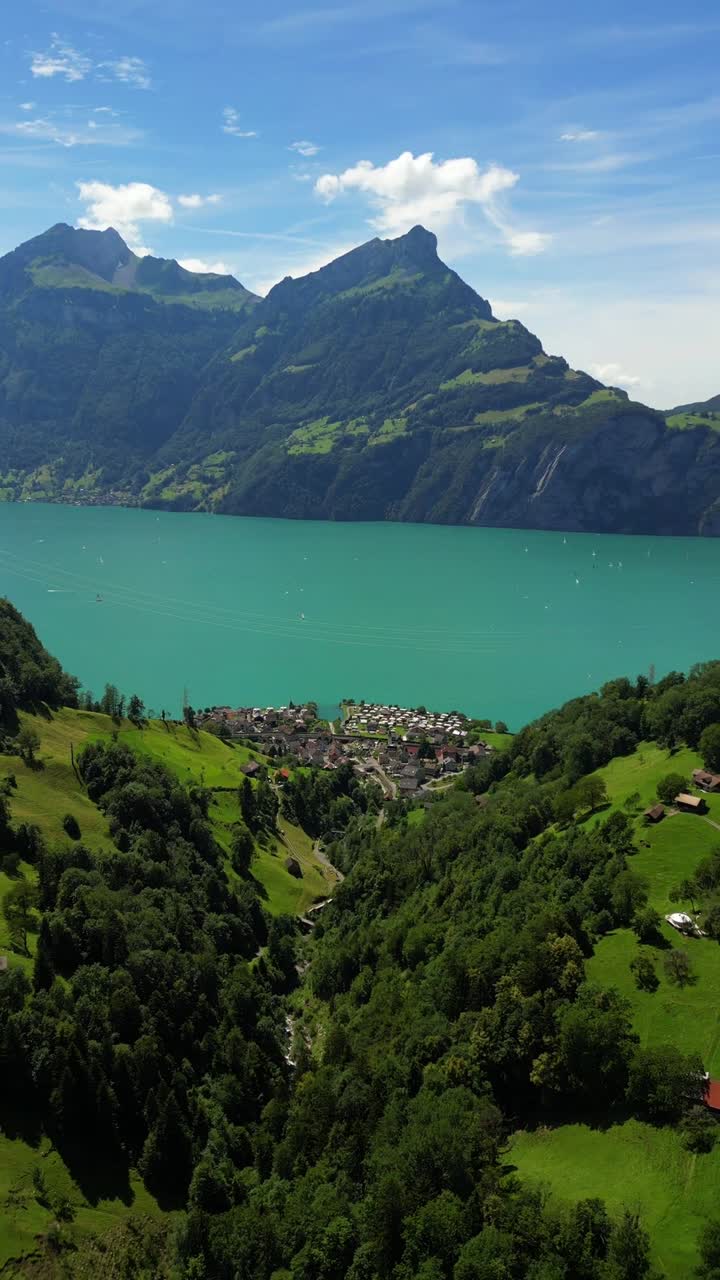 Lake Lucerne Vierwaldstättersee in central Switzerland aerial drone Swiss nature