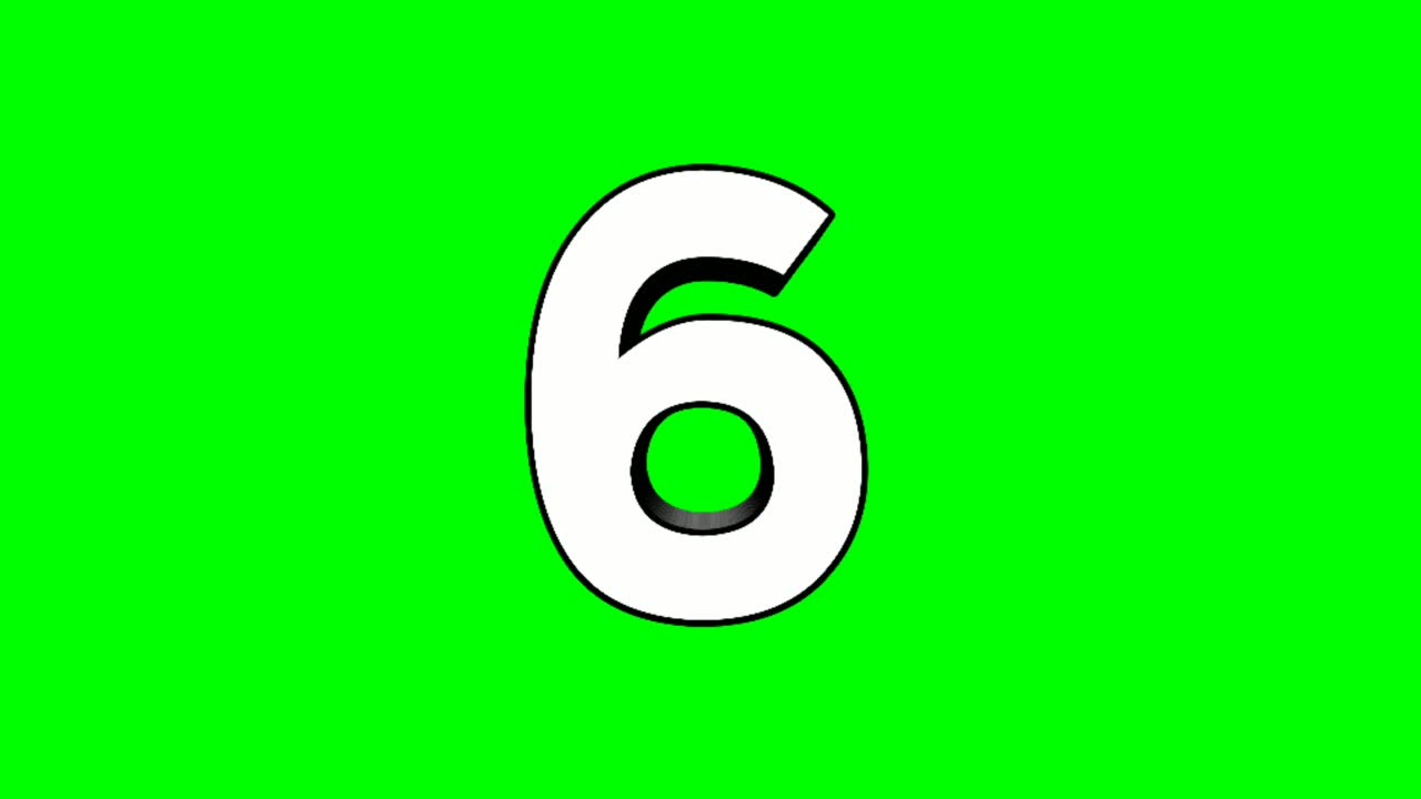 Animation cartoon number six 6 on green screen background 4k