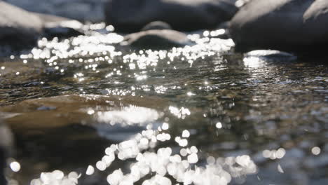 close up slow motion footage of the sun glistening and reflecting off the water in a creek