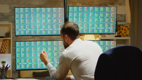 bearded broker in his home office wearing a suits