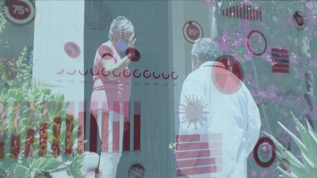 코로나19 통계 데이터 처리 아프리카계 미국인 여성이 집에서 남성 의사를 환영합니다.