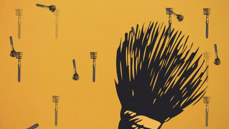 animación de pincel de polvo sobre fondo naranja