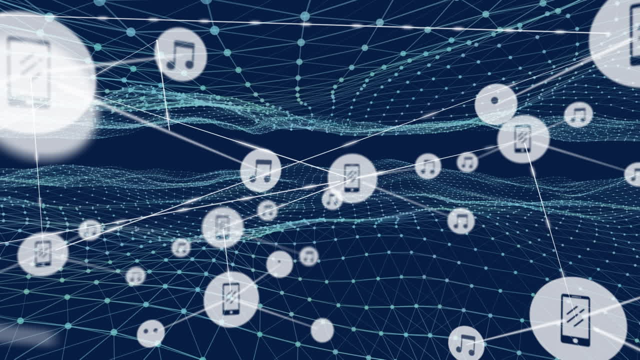 Animation of network of connections with icons over mesh