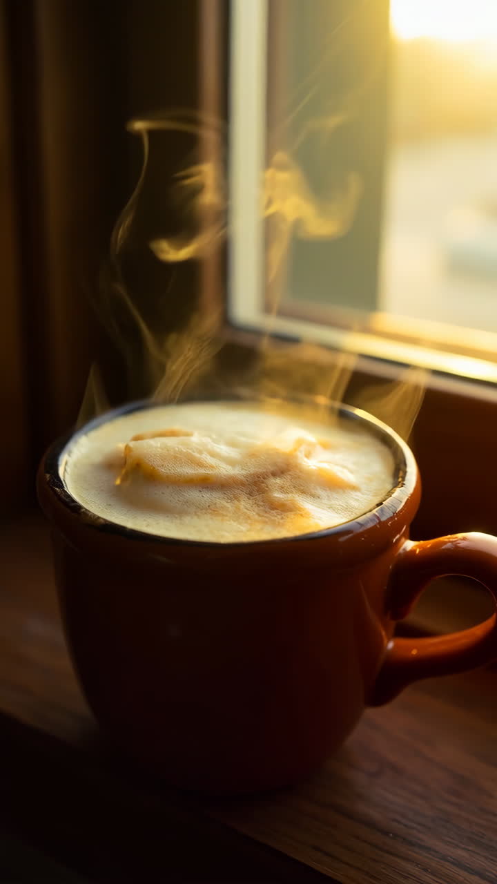 Steaming Hot Coffee by a Sunny Window