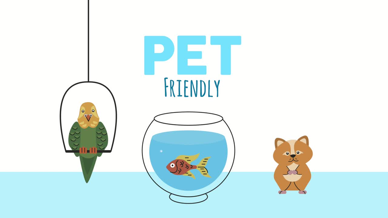 물고기와 기니피그 애완동물 애니메이션을 가진 무새