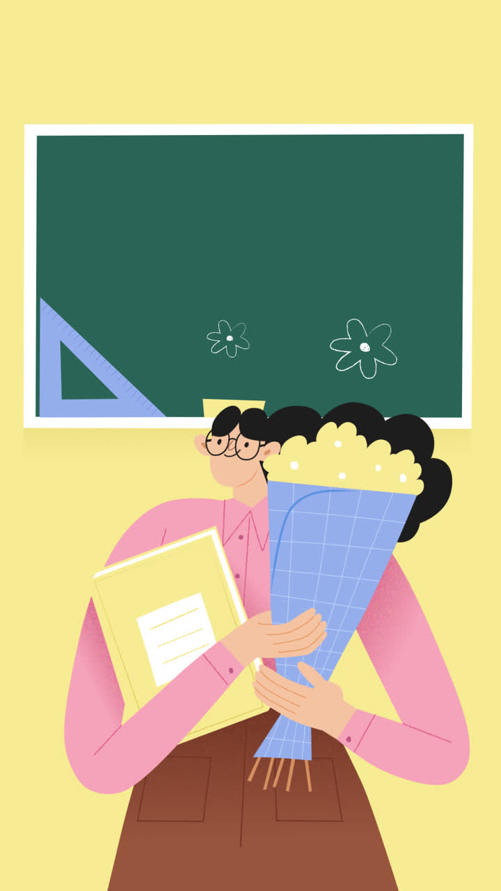 учитель с цветами в классе