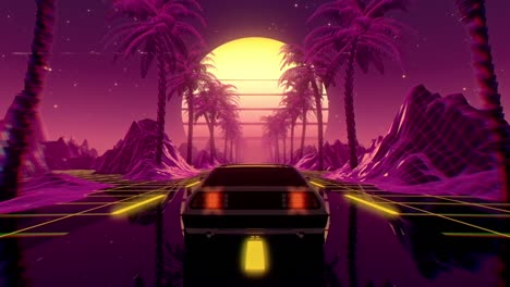 80s retro futurista ciencia ficción bucle sin costuras. vj paisaje con coche de época