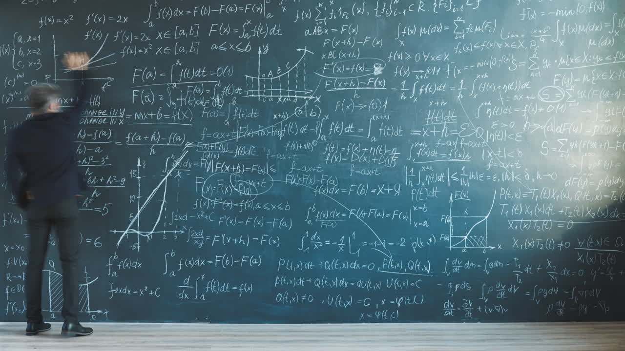 Teacher Explaining Math Equations on a Blackboard