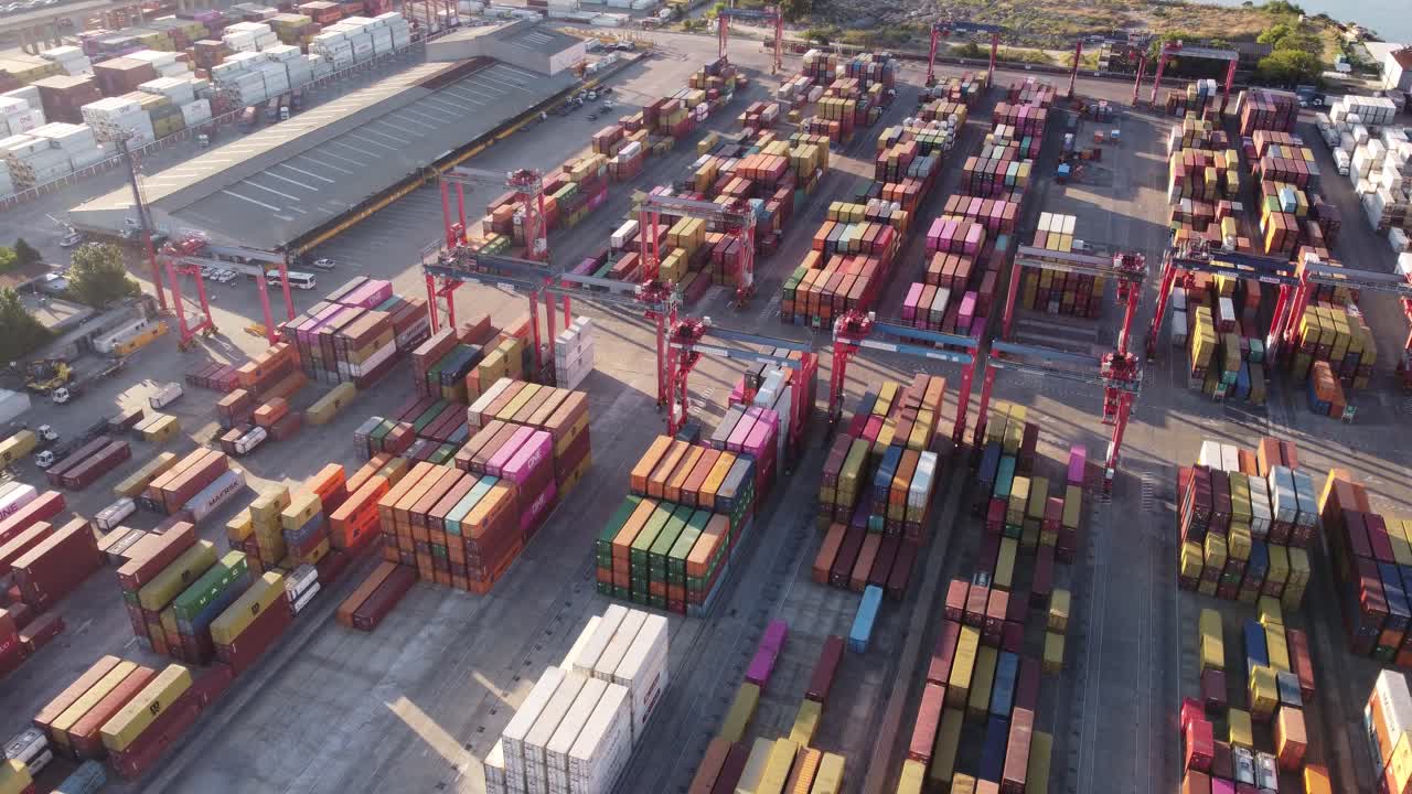 Many and colorful containers in commercial industrial port of Buenos Aires, Argentina