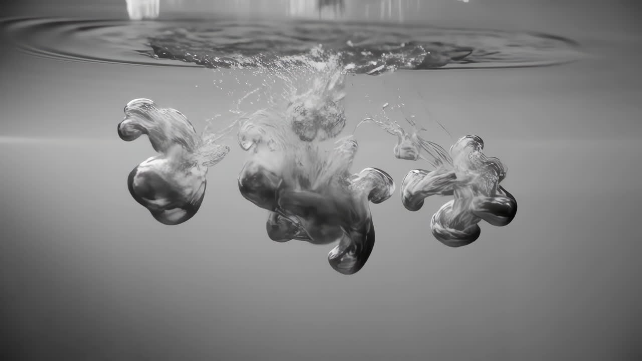 Abstract Black and White Ink Swirls in Water