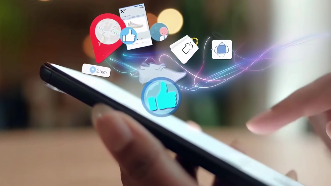 Person Using Smartphone with Augmented Reality Shopping Interface