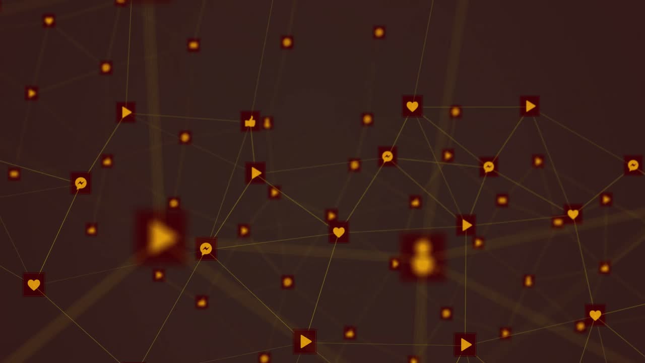 animación de la red de conexión e iconos sobre fondo gris