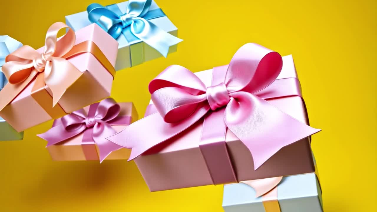 Gifts with Bows on Yellow Background