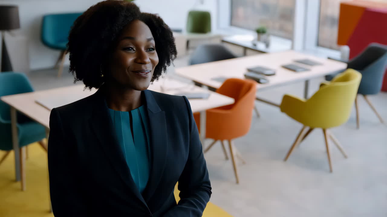Businesspeople shaking hands in modern office