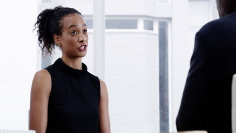businesswoman and businessman handshake