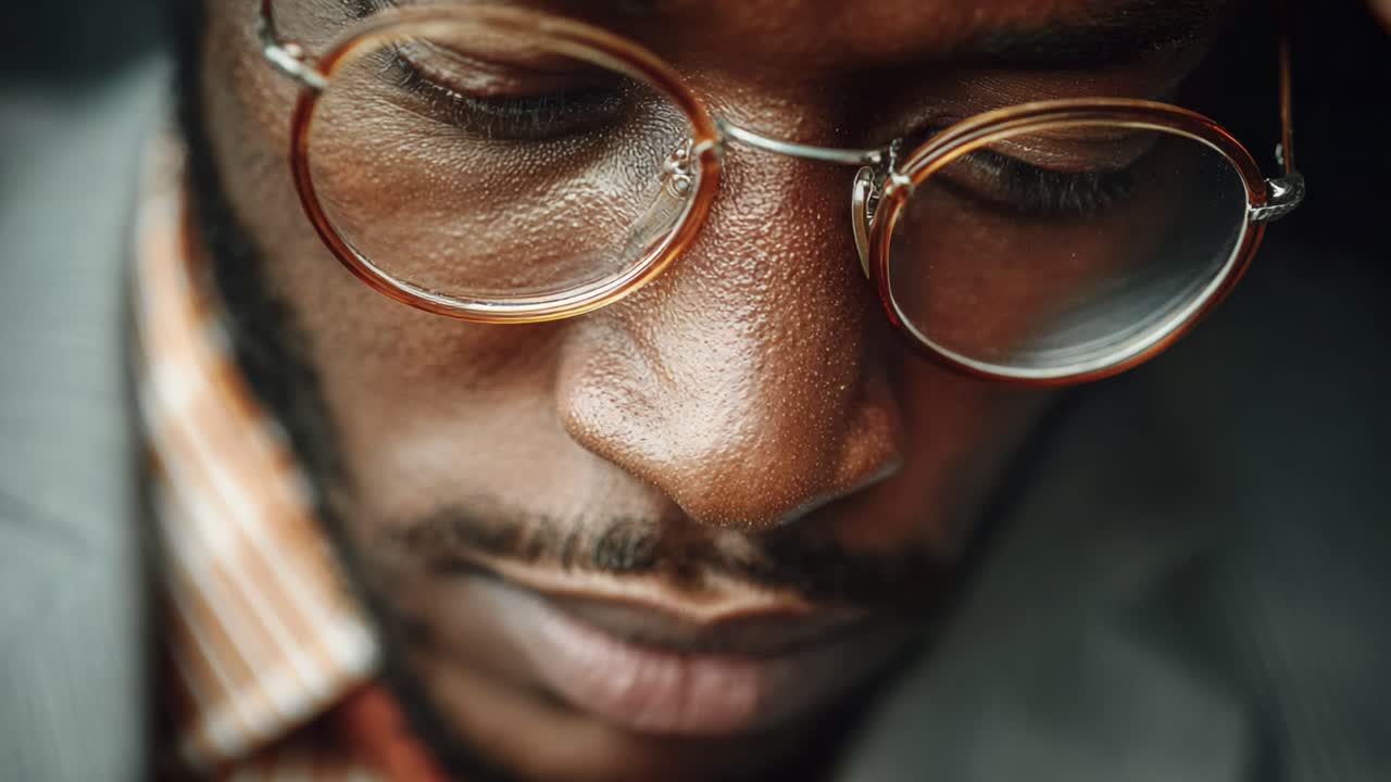A Close-Up Portrait Capturing Contemplation: An Introspective Moment of a Man with Glasses Lost in Thought