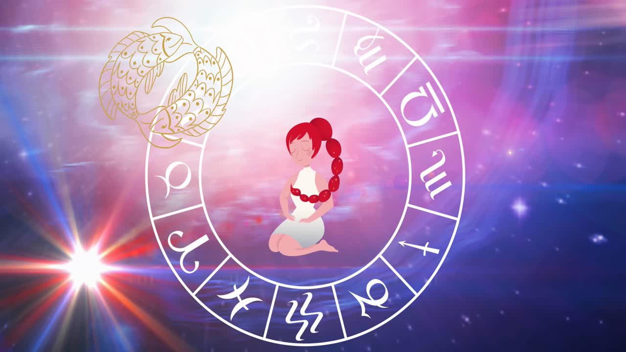 animación de los símbolos del horóscopo sobre las estrellas sobre fondo azul