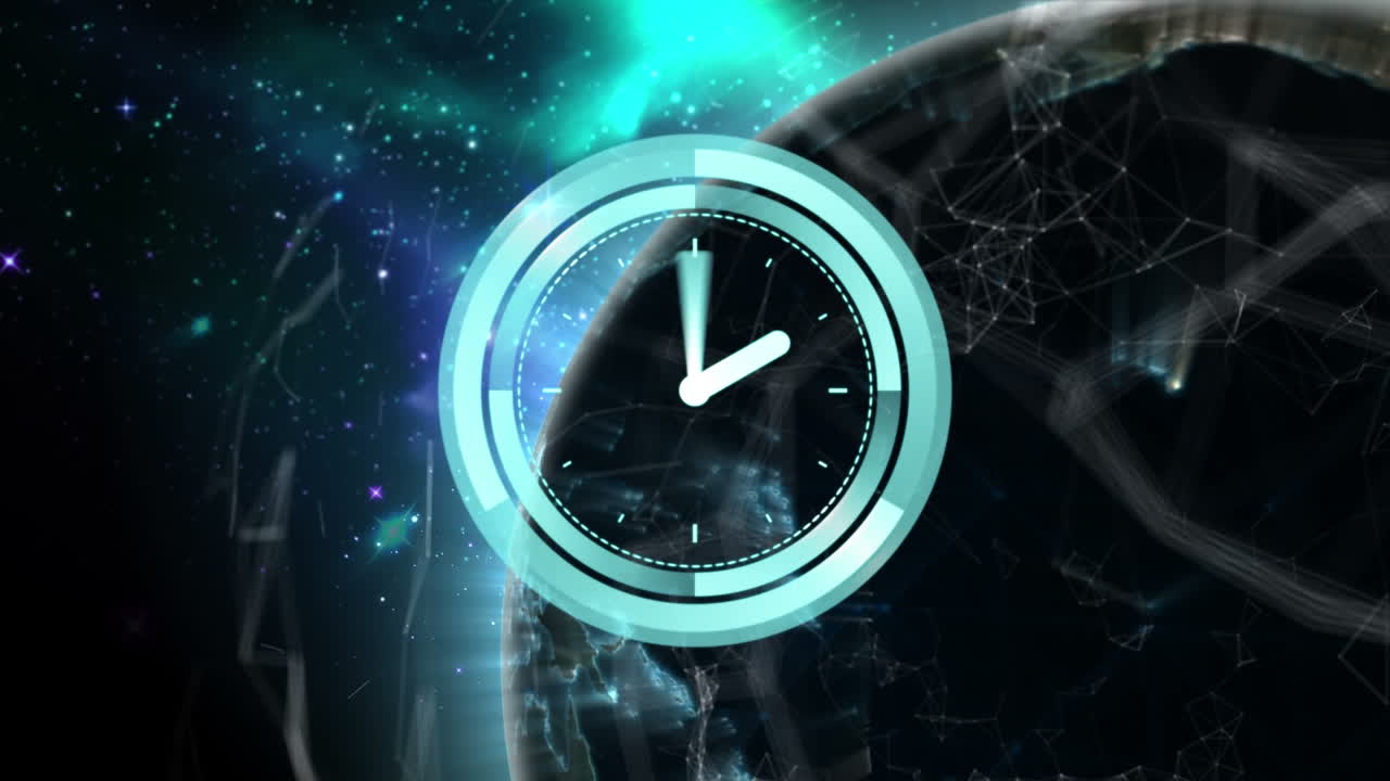 animación de un reloj que se mueve sobre el globo