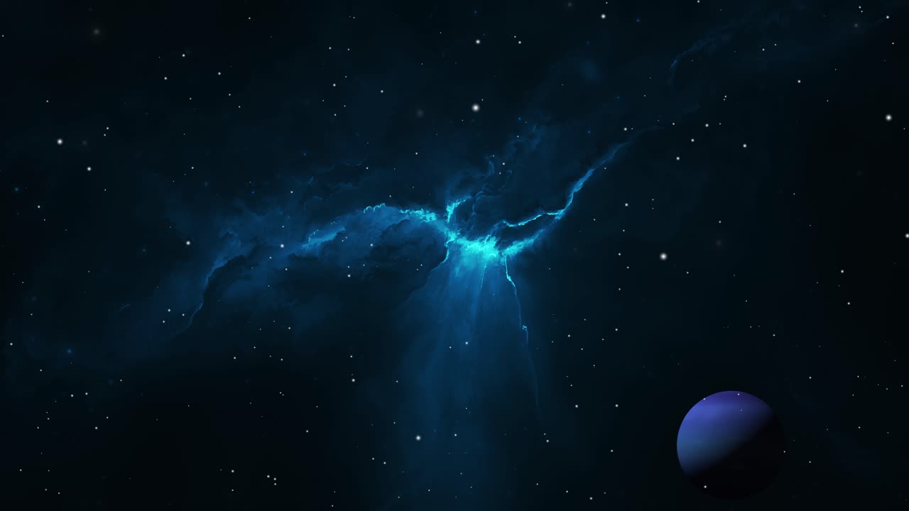nebulosa blu e pianeta blu nello spazio