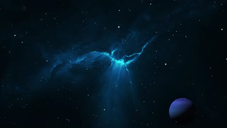 blue nebula and blue planet in space