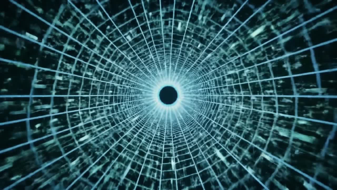 A Captivating Visual Journey Through a Radiant Tunnel of Light and Geometry, Highlighting the Intricately Designed Grids that Create Depth and Perspective