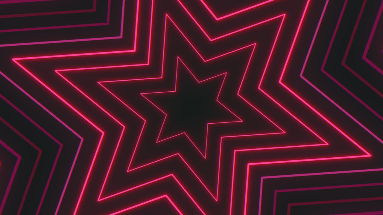 Vibrant neon star comprised of red zigzag lines, radiating a luminous glow. A captivating and eye-catching lighting display making the star design visually striking