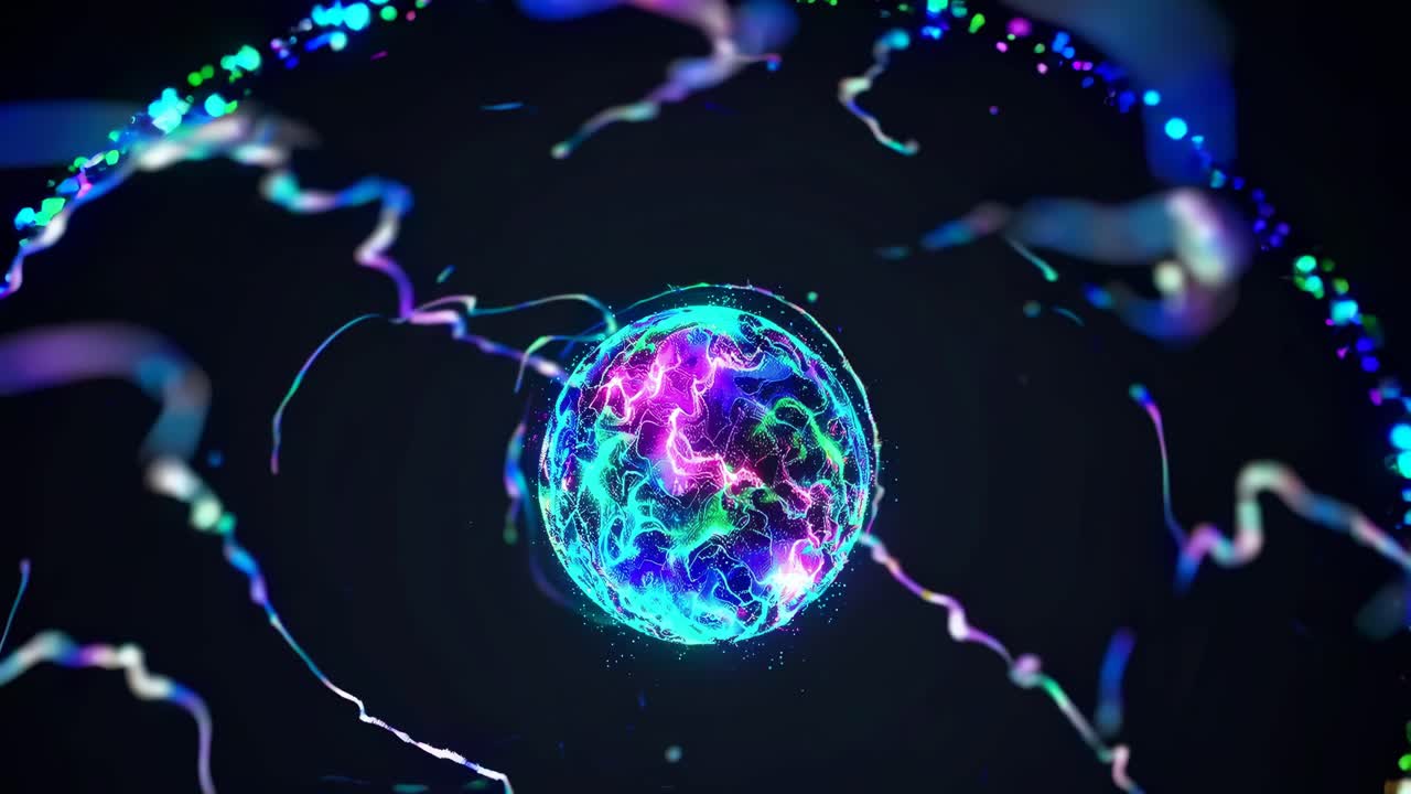 Sfera luminosa astratta con colori neon