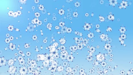 pequeñas flores cayendo lentamente de la pantalla azul