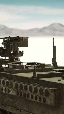 close-up of a military vehicle's gun turret