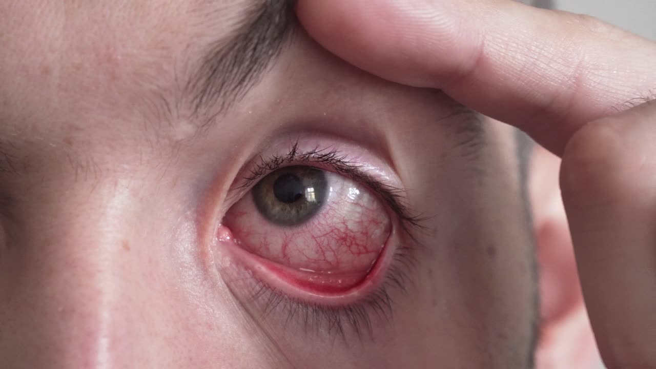 Closeup of eye with red veins